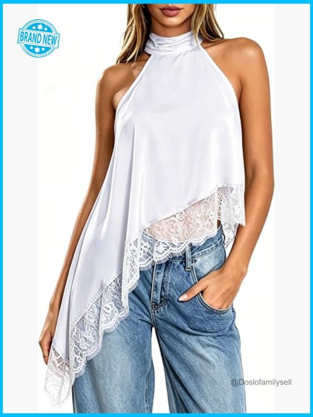 Halter Neck Satin Tank Top Elegant Asymmetrical Hem Going Out Outfits